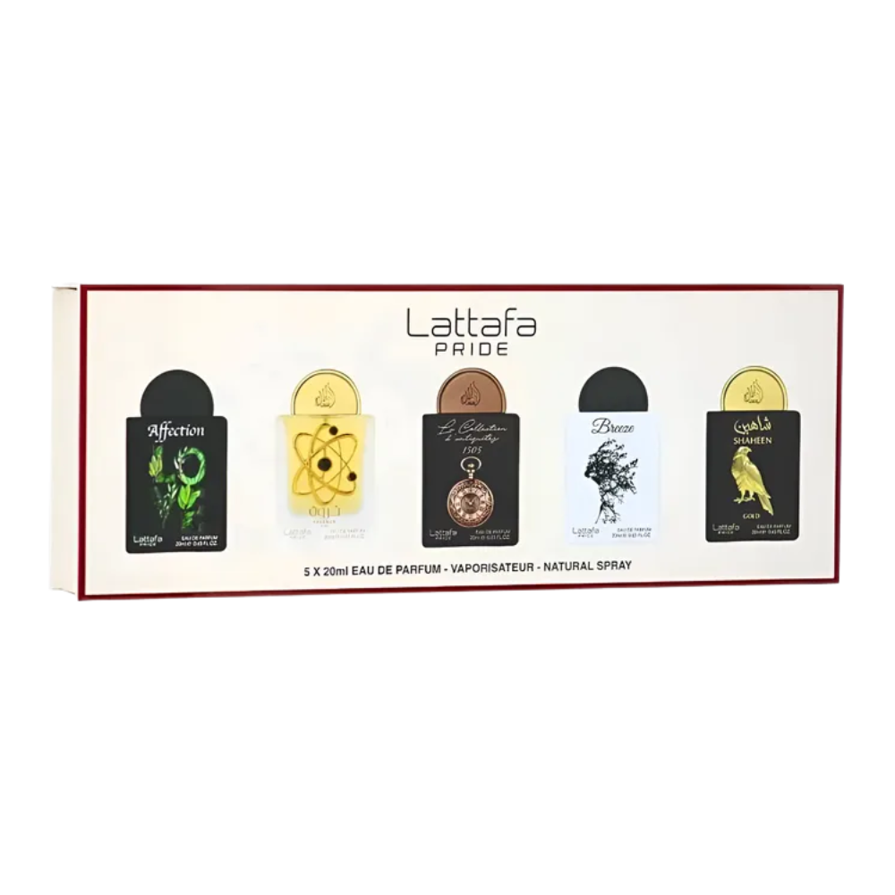 Set Lattafa Pride Affection + Tharwah Gold + D'antiquites + Breeze + Shaheen Gold Edp 20 Ml x 5 Piezas Unisex