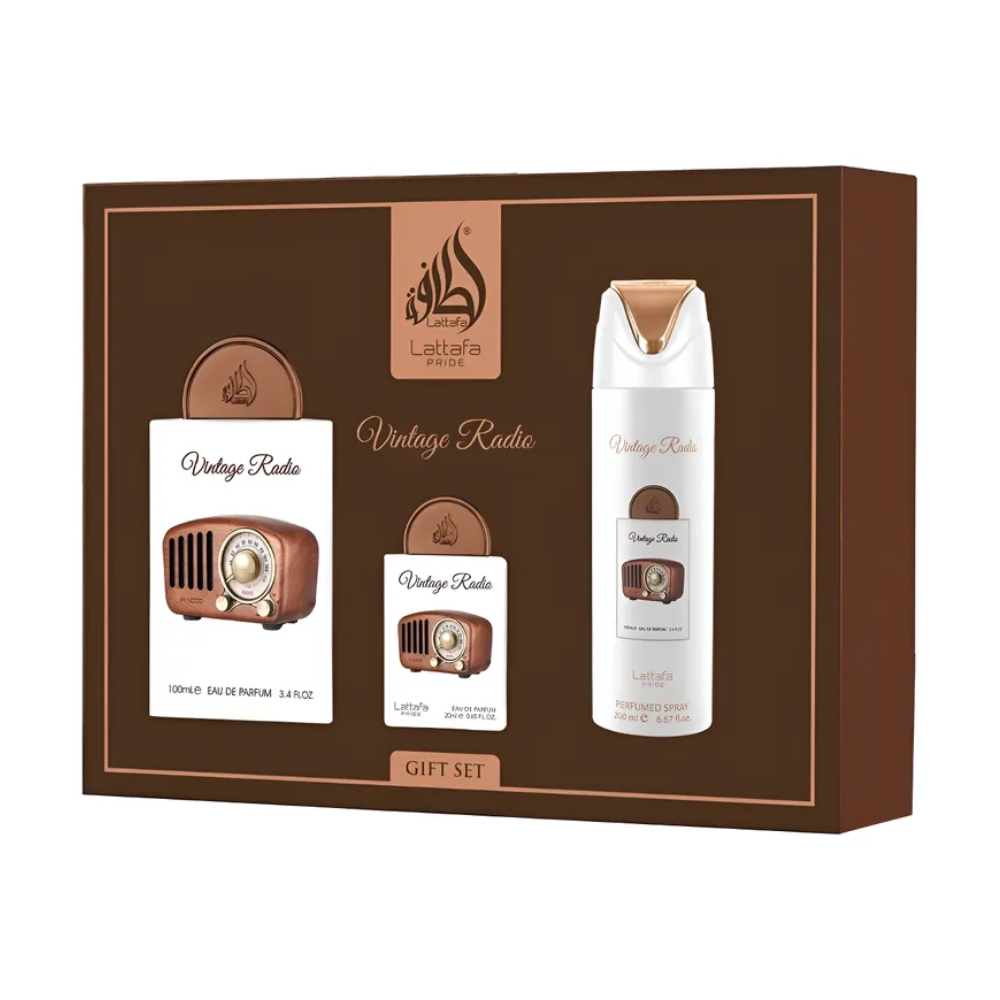 Lattafa Vintage Radio Edp 100 Ml+ 20 Ml + Deo 200 Ml Set 3 Pcs Unisex