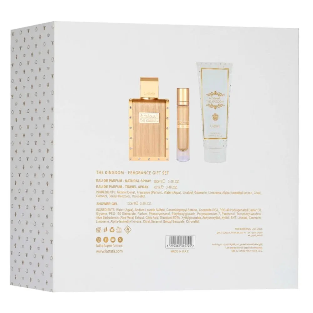 Lattafa The Kingdom Edp 100 Ml + 12 Ml + Shower Gel 100 Ml Set 3 Pcs
