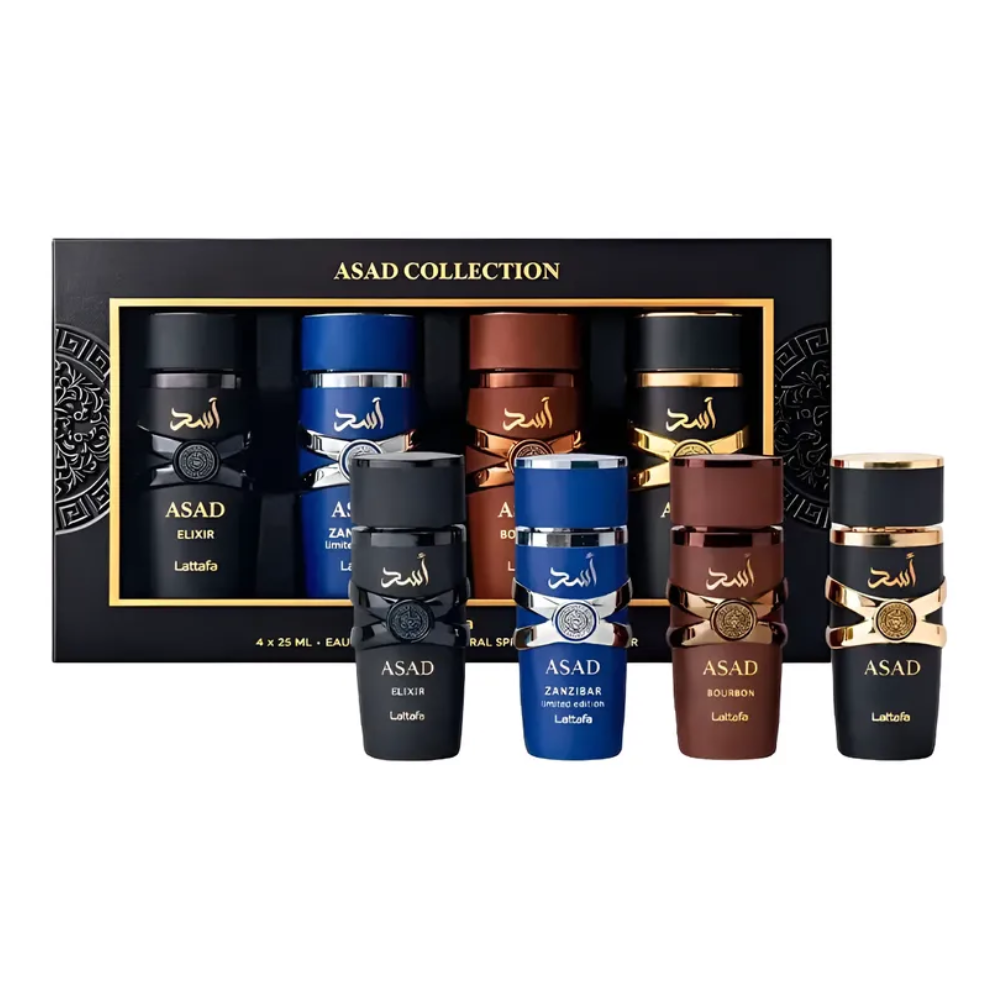 Set 4 Pcs Lataffa Asad + Elixir + Zanzibar + Bourbon Edp 25ml Hombre