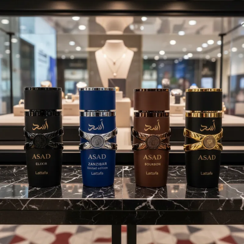 Set 4 Pcs Lataffa Asad + Elixir + Zanzibar + Bourbon Edp 25ml Hombre