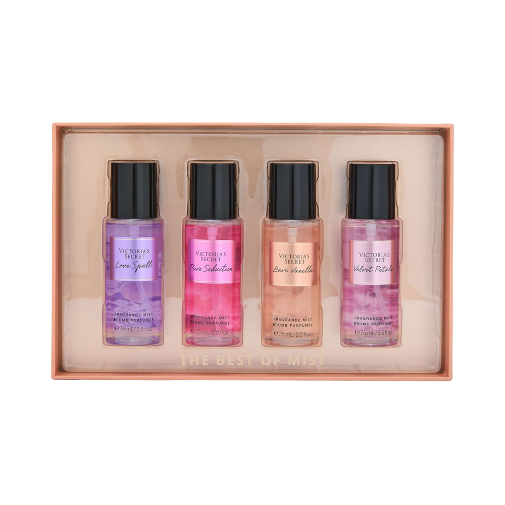 Set Victoria Secret 75ml Body Mist Love Spell + Pure Seduction + Bare Vanilla + Velvet Petals  Mujer