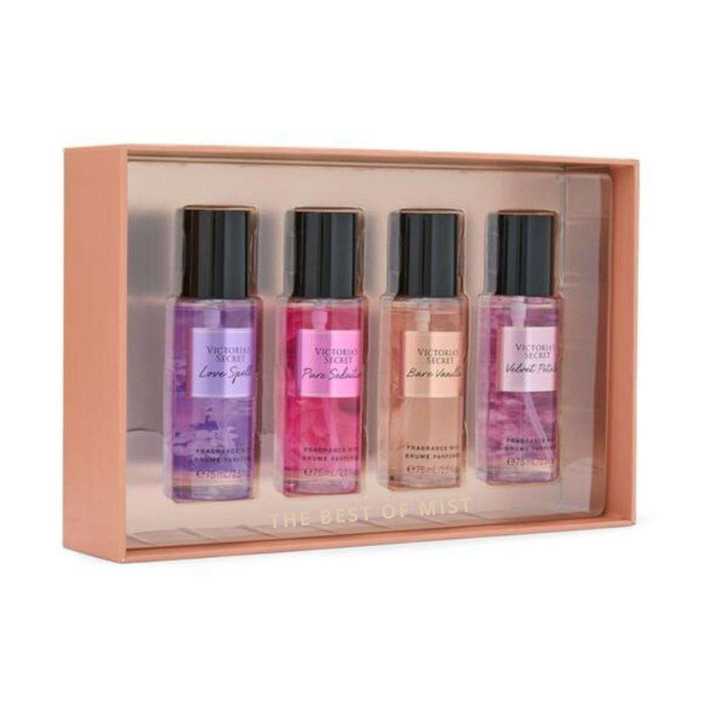Set Victoria Secret 75ml Body Mist Love Spell + Pure Seduction + Bare Vanilla + Velvet Petals  Mujer